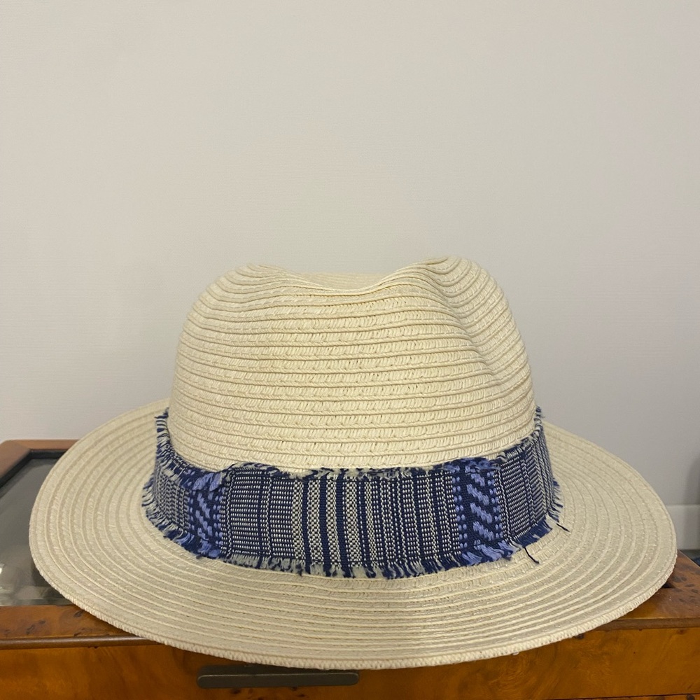 Talula Cream Fedora Hat with Black and Blue Band